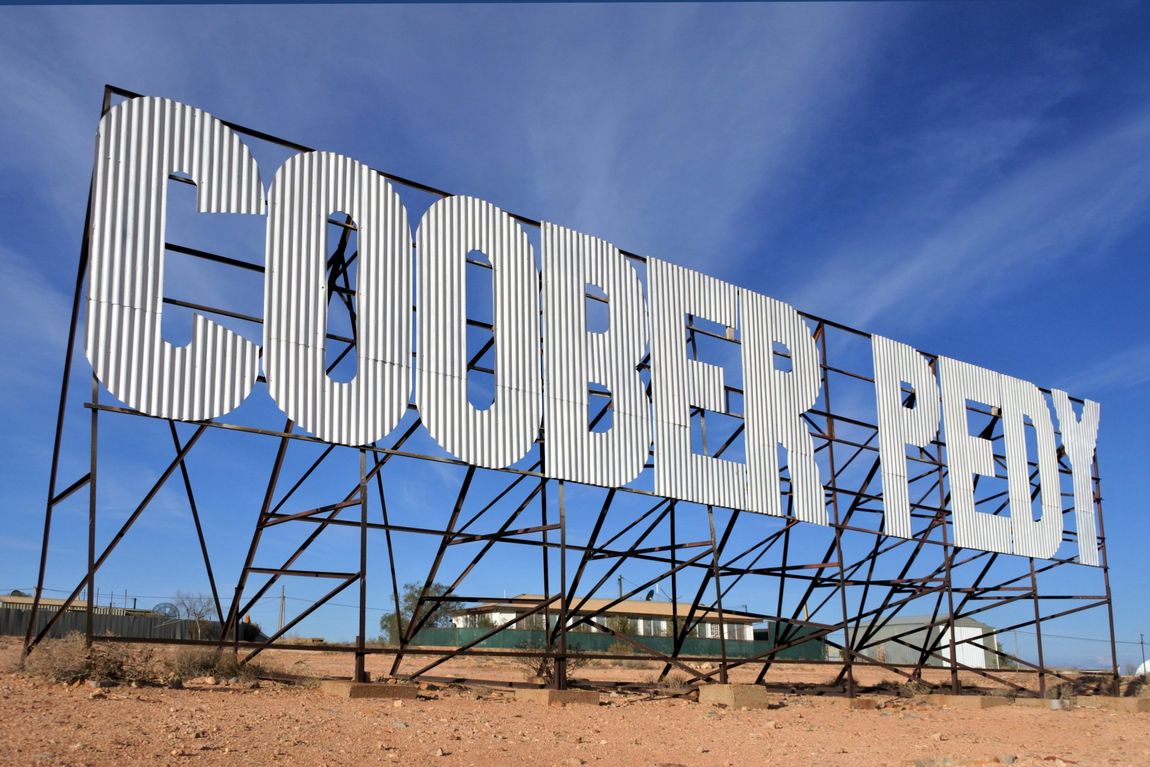 road sign Coober Pedy giant corregated iron