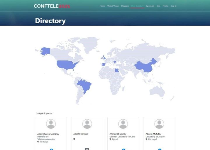 Screenshot of conference page with a world map