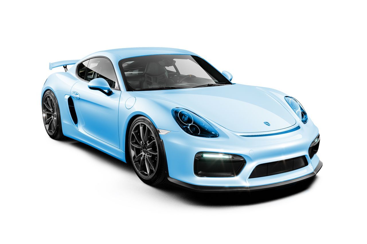 A blue porsche 911 gt4 rs is shown on a white background.