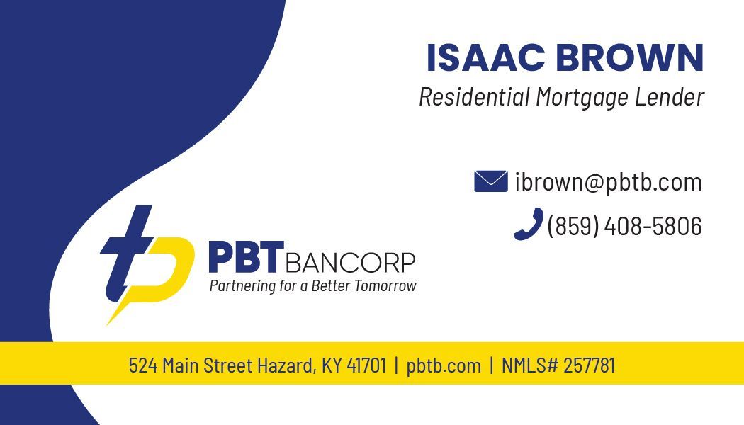 Business card for Kaitlyn Johnson, Mortgage Loan Officer, with contact info and PBT Bancorp logo.