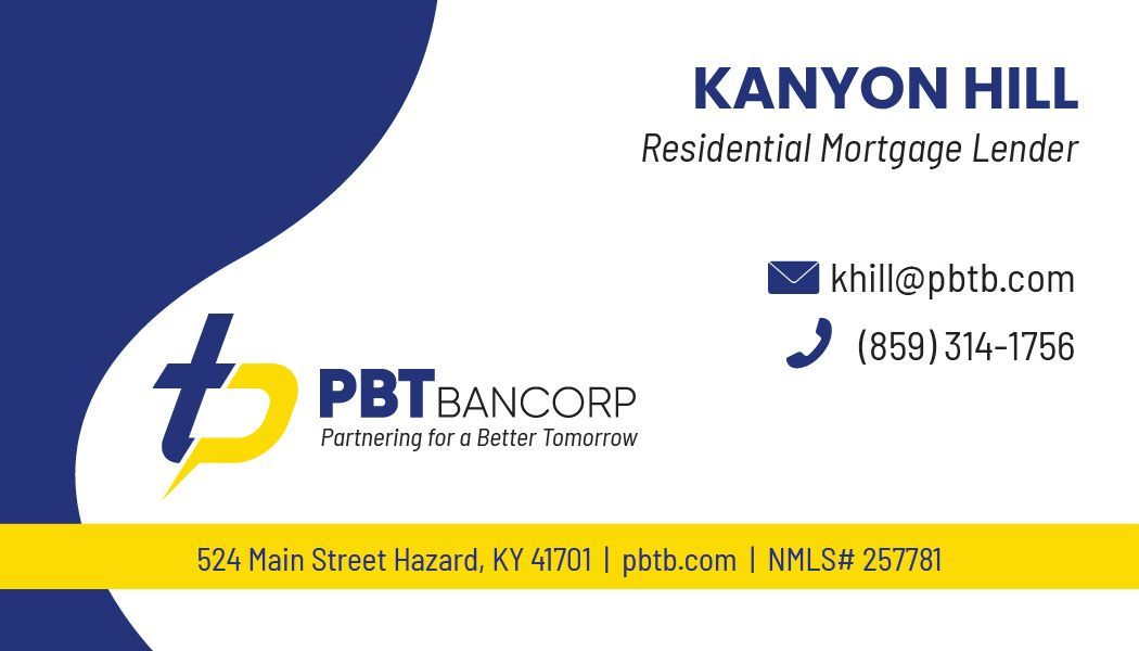Business card for Kaitlyn Johnson, Mortgage Loan Officer, with contact info and PBT Bancorp logo.