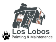 Logo for Los Lobos Painting & Maintenance, featuring a house icon with tool silhouettes and a wolf paw print.