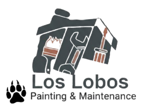 Logo for Los Lobos Painting & Maintenance, featuring a house icon with tool silhouettes and a wolf paw print.