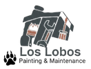 Logo for Los Lobos Painting & Maintenance, featuring a house icon with tool silhouettes and a wolf paw print.