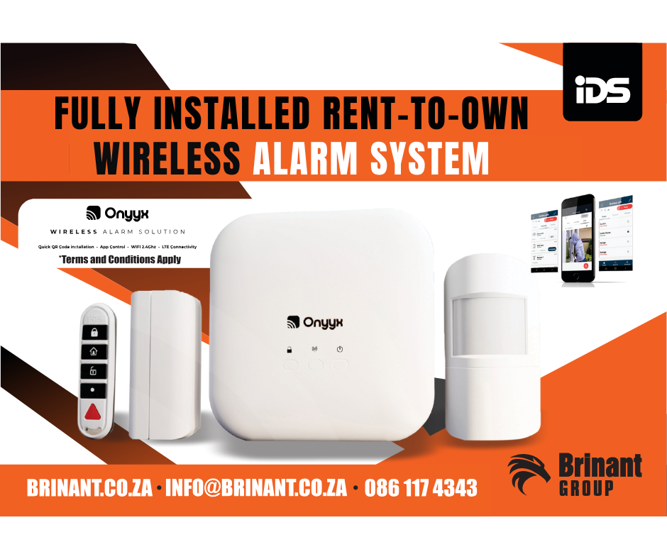 An advertisement for a fully installed rent-to-own wireless alarm system