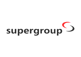 supergroup black, white and red logo.