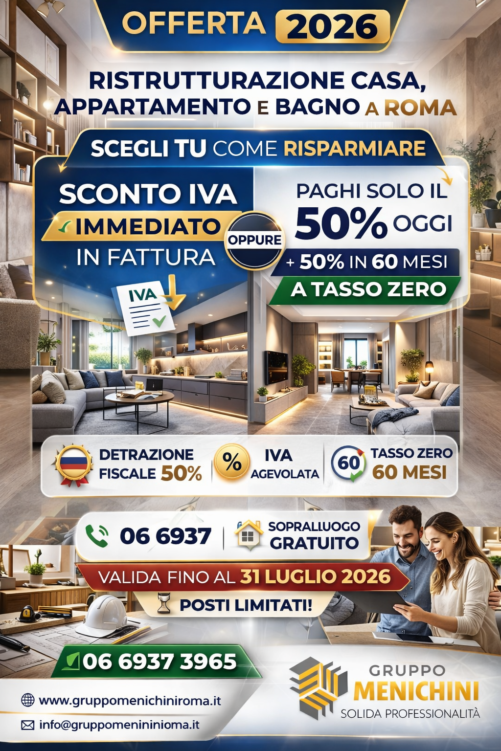Offerta ristrutturazione casa Roma Gruppo Menichini Estate 2026 con sconto IVA immediato oppure 50% a tasso zero in 60 mesi
