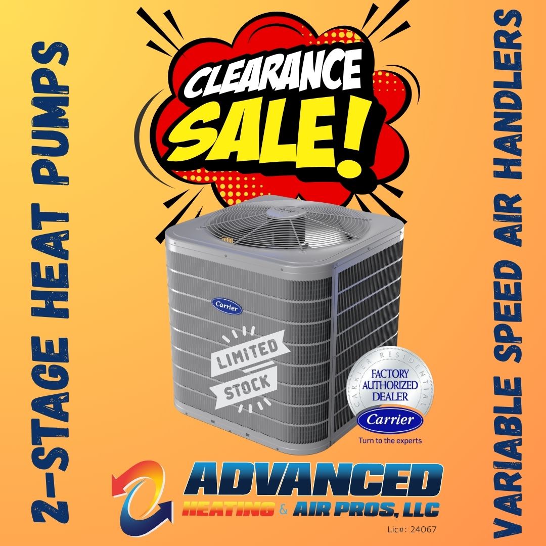 A flyer for a clearance sale of 2 stage heat pumps