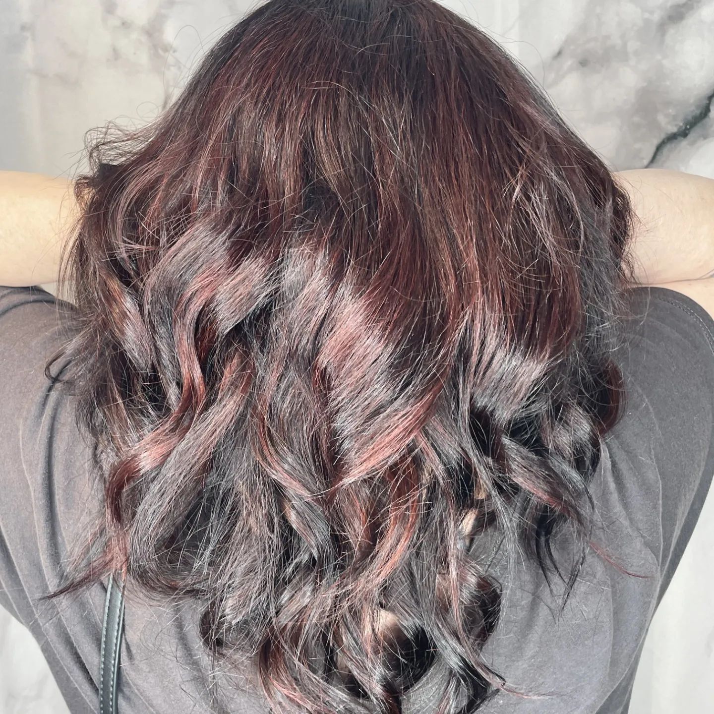 Chunky red highlights with Cafe noir base — Brandon, FL — Hairstyling By Tina