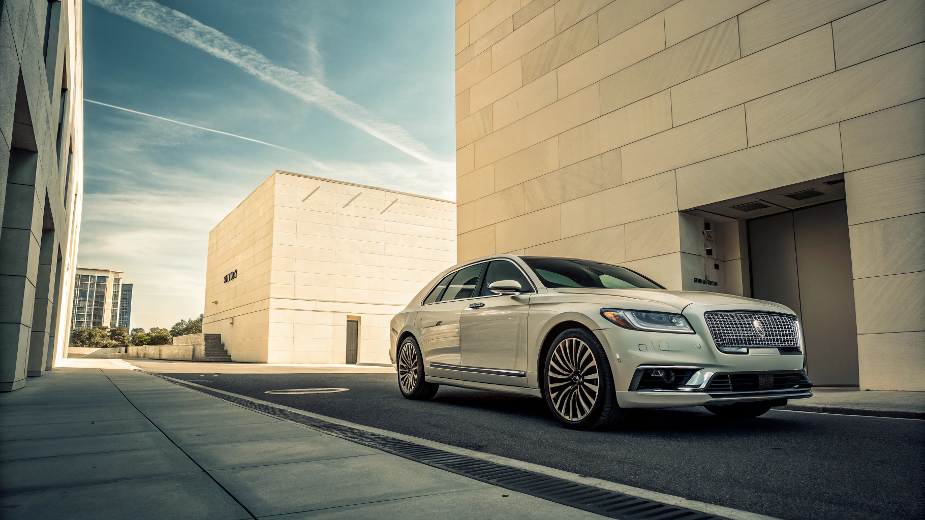 Mid-century modern credenza with a lamp and decorative objects, in a sunlit room.