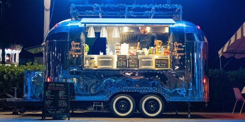 food truck with bright blue lighting