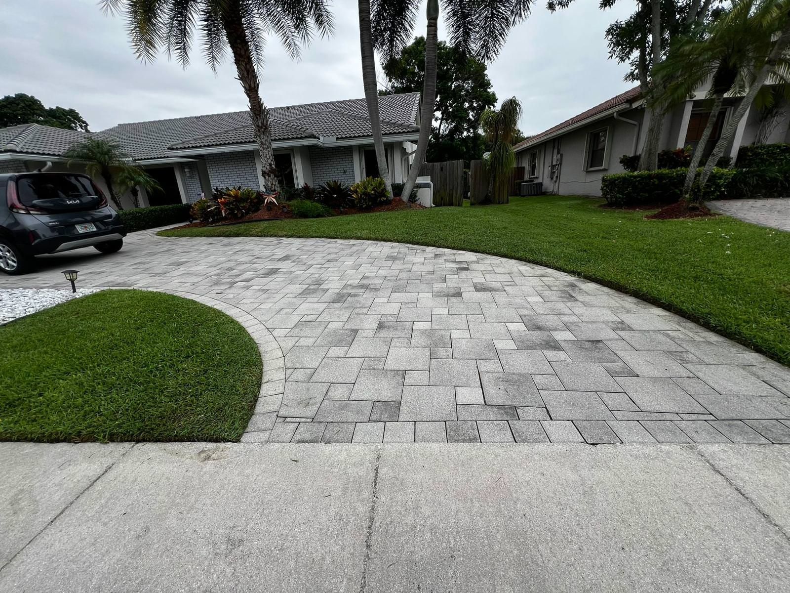 lush garden in driveway 