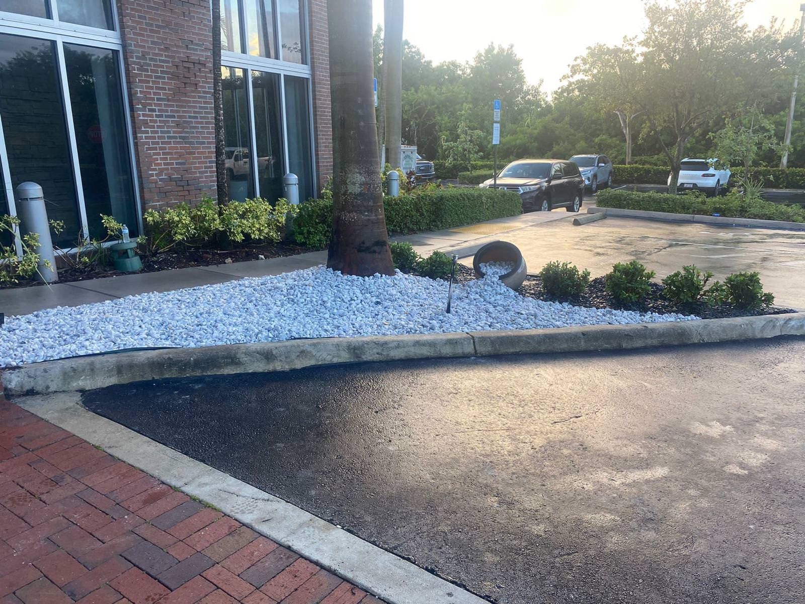 artistic gravel work outside a building