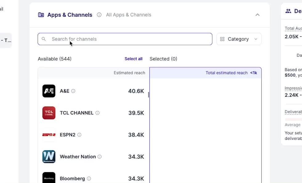 A computer screen shows a list of apps and channels