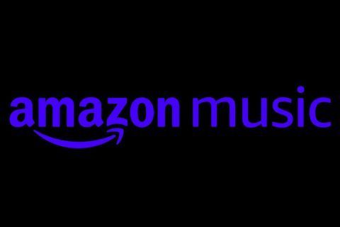 A purple amazon music logo on a black background