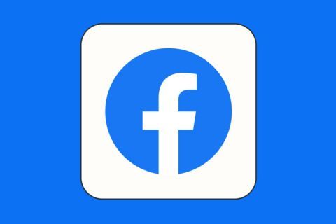 A blue and white facebook logo on a blue background.