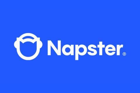 The napster logo is on a blue background.