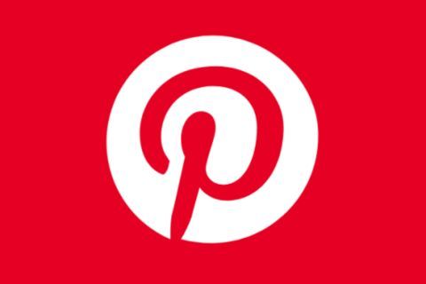 A red and white pinterest logo on a red background