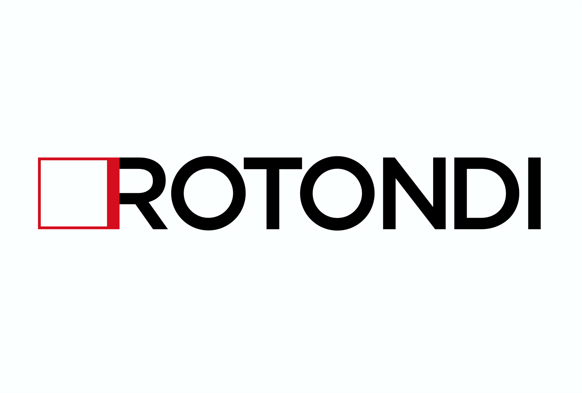 Logo dell'azienda Rotondi. Testo nero con un quadrato rosso e bianco accanto alla "R".