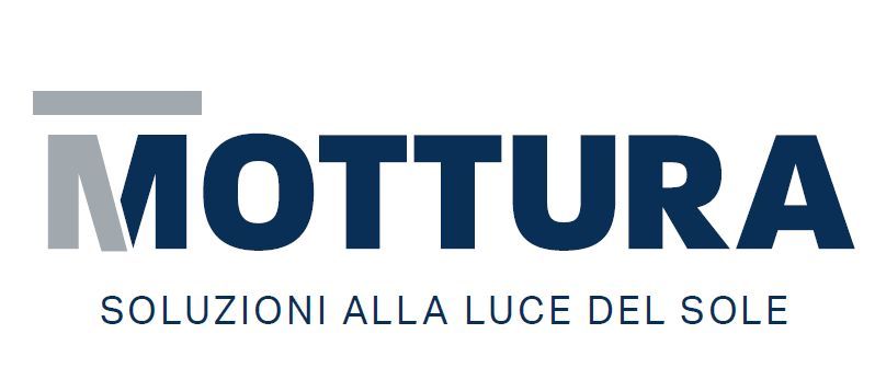 Logo for MOTTTURA, with the company name in bold dark blue, and the tagline "SOLUZIONI ALLA LUCE DEL SOLE."