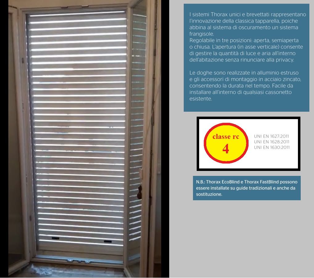 Porta con persiane bianche chiuse accanto a un cartello blu a muro e a un cartello giallo con il numero 