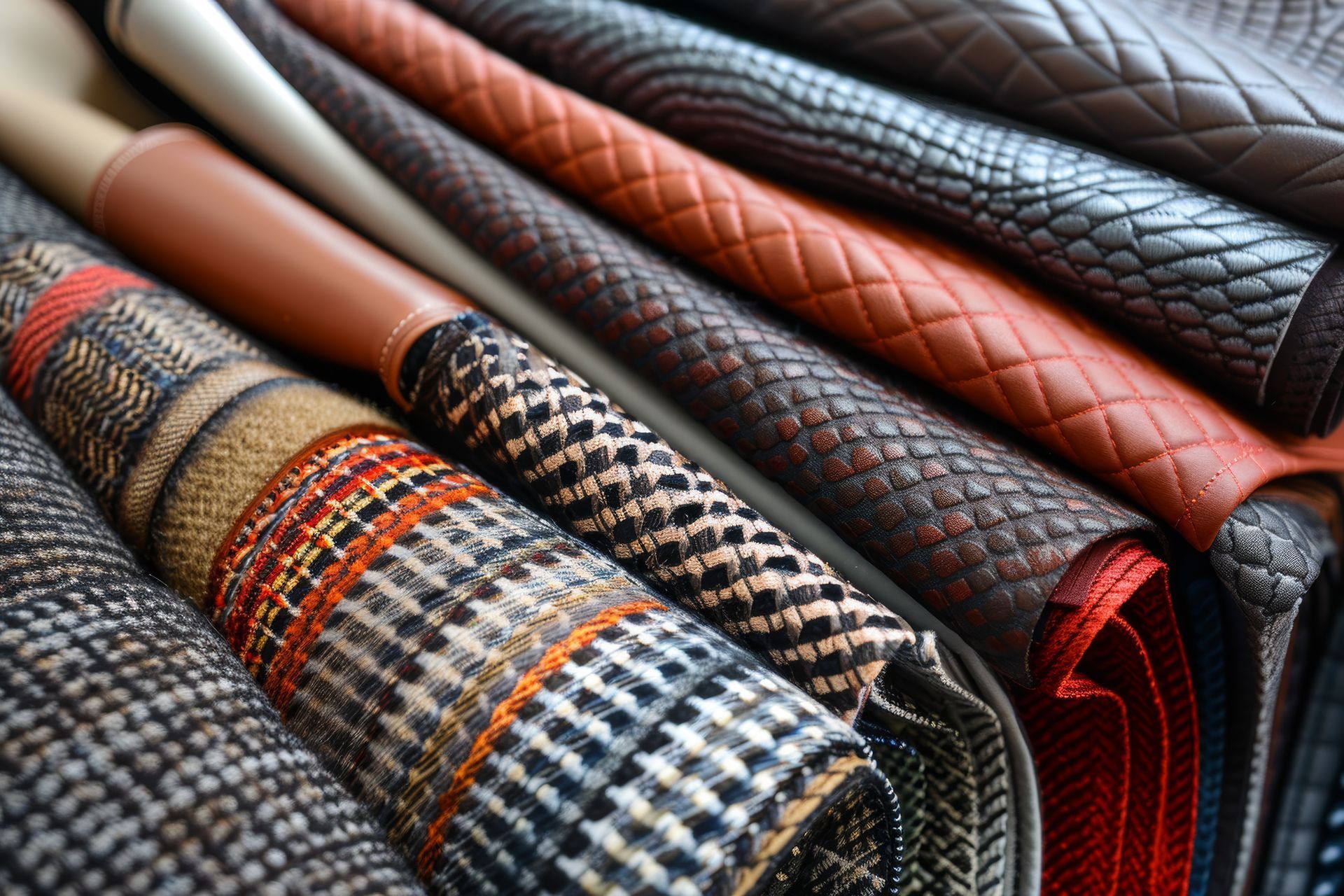 A bunch of different types of fabrics are stacked on top of each other.