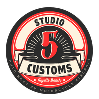 A logo for studio 5 customs in myrtle beach