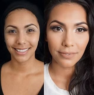 A before and after photo of a woman 's face