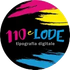 Logo circolare nero con pennellate di vernice rosa, gialla e blu che riportano le scritte “110 e LODE” e “tipografia digitale”