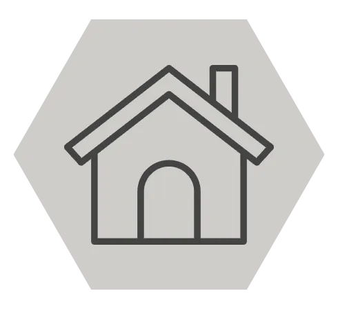 a house icon in a hexagon on a white background .