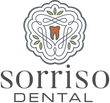 The logo for sorriso dental has a tooth in the center of it.