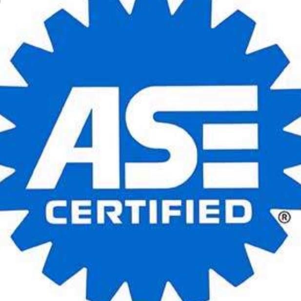 A blue and white logo that says ase certified
