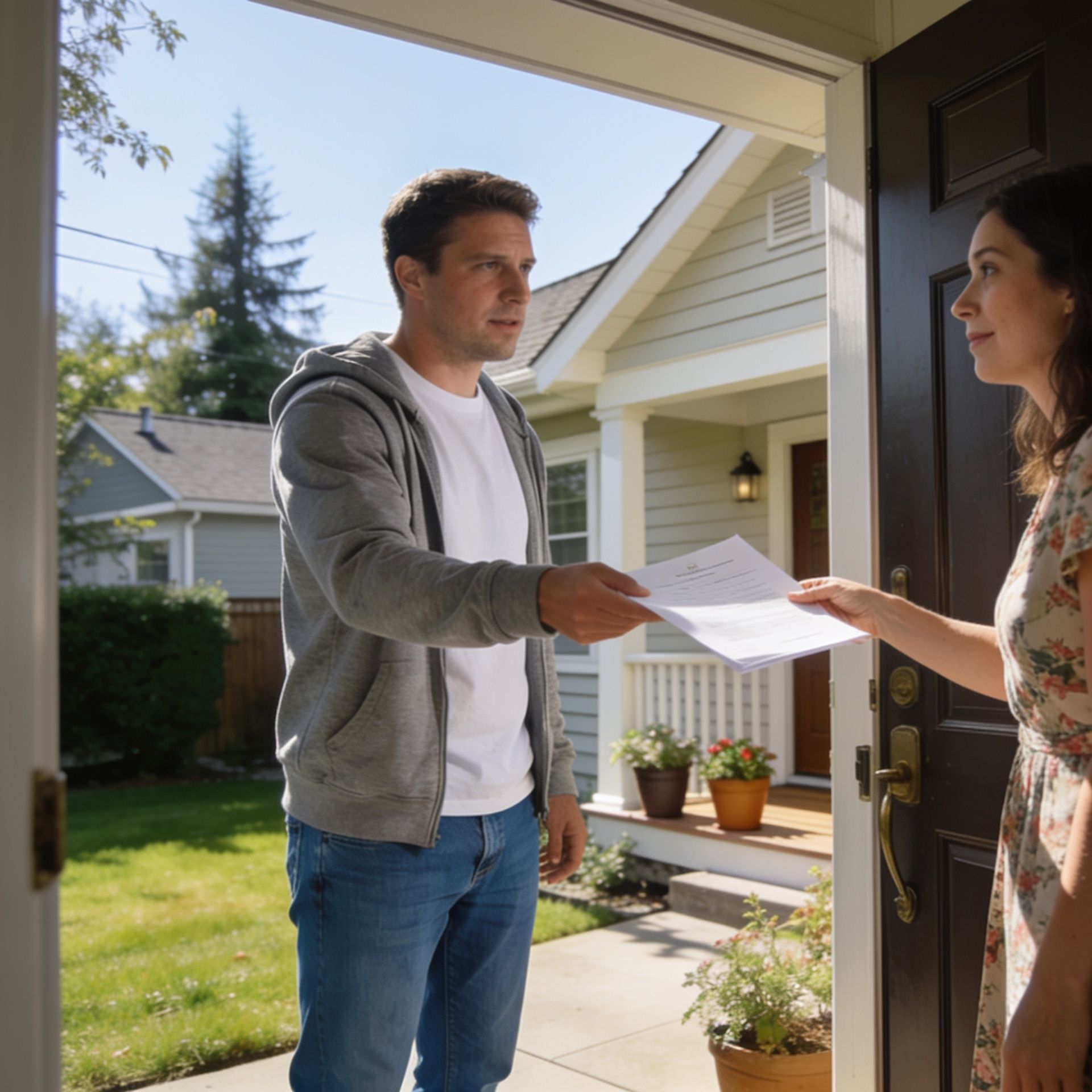 Process server in Sammamish, WA approaches door in order to serve legal documents to resident