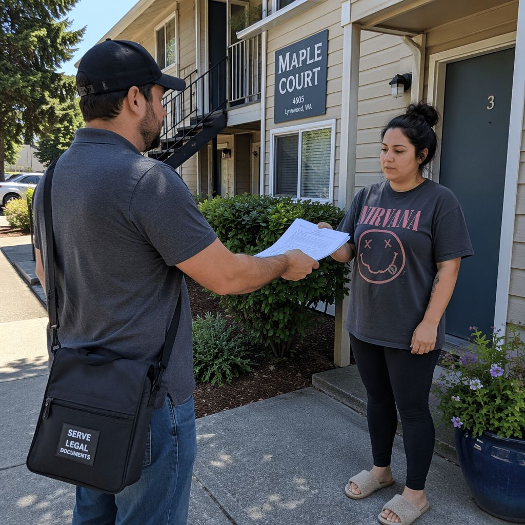 Process server in Sammamish, WA approaches door in order to serve legal documents to resident