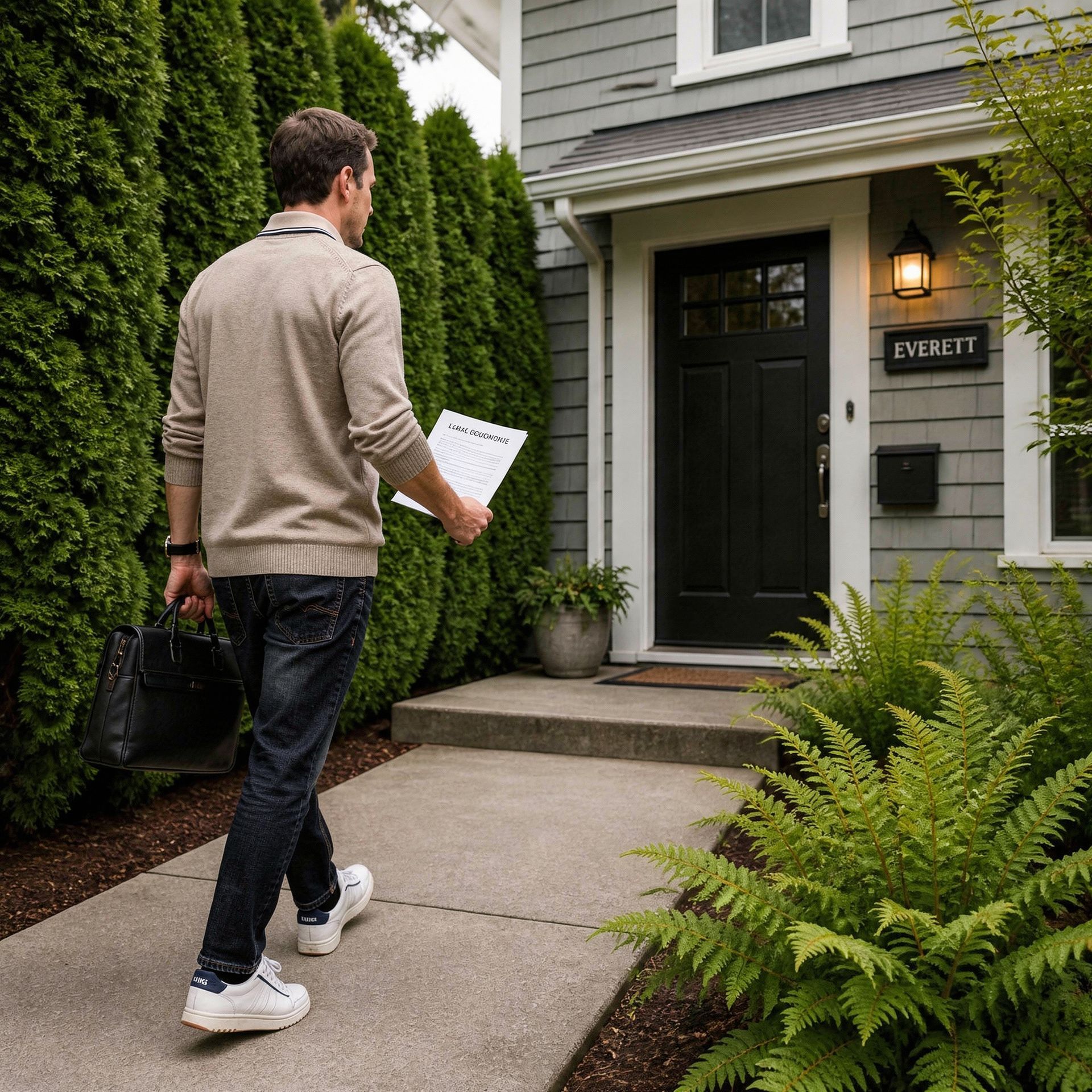 Process server in Sammamish, WA approaches door in order to serve legal documents to resident