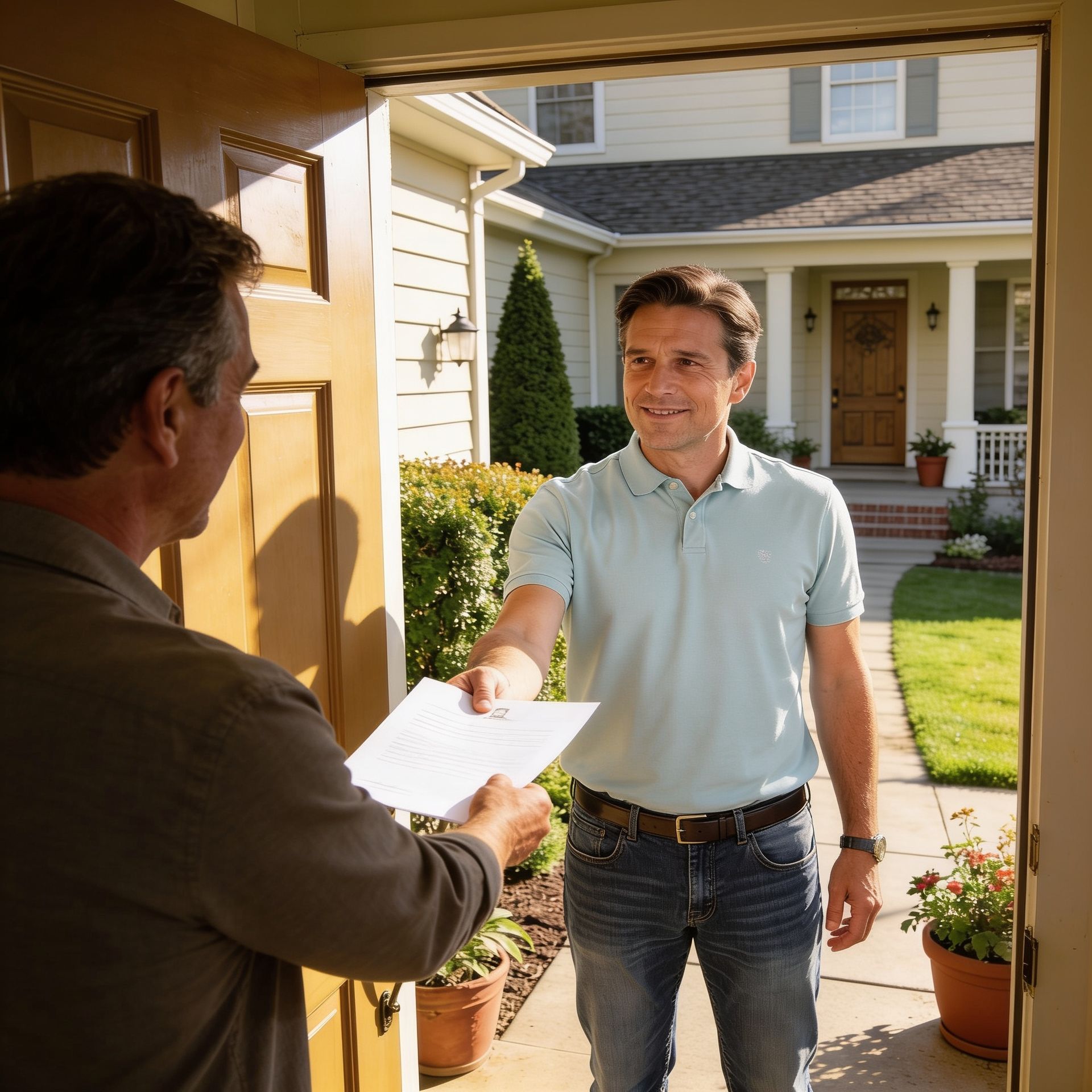 Process server in Sammamish, WA approaches door in order to serve legal documents to resident