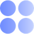 Four blue circles are lined up in a square on a white background.