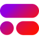 A purple and red icon with two circles on a white background.