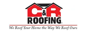 The logo for c & r roofing says we roof your home the way we roof ours.