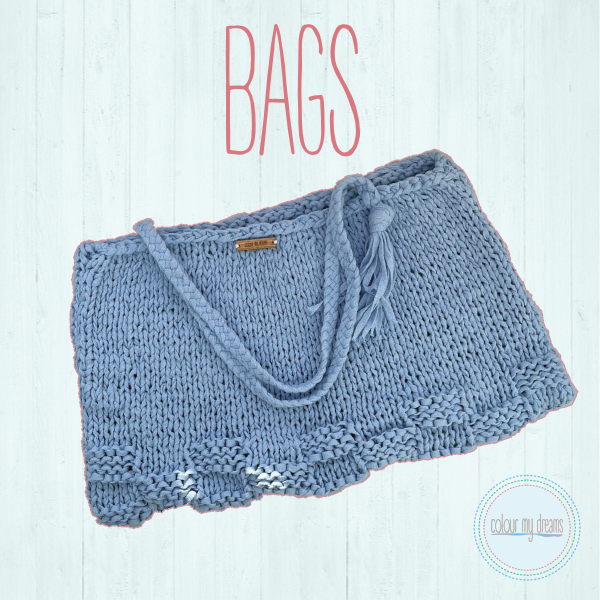 Image of a blue knitted bag