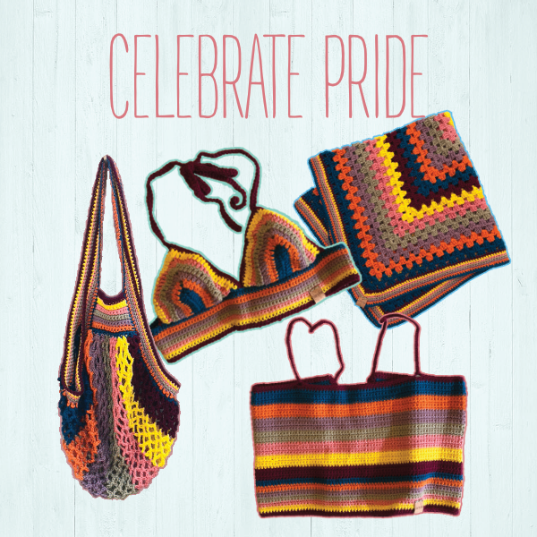 Image of rainbow coloured clothes, bags and blankets