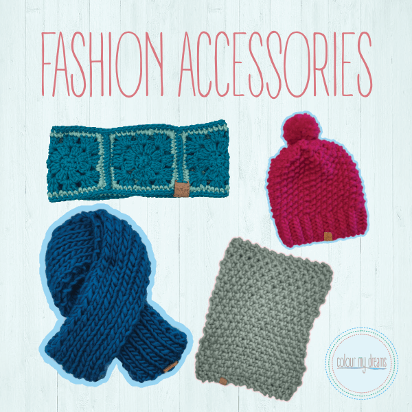 Image of fashion accessories. Beanie,  headband, scarf and snood
