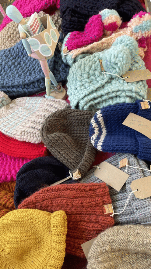 Winter scarves, beanies in lots of lovely colours. All handmade and all pure wool.