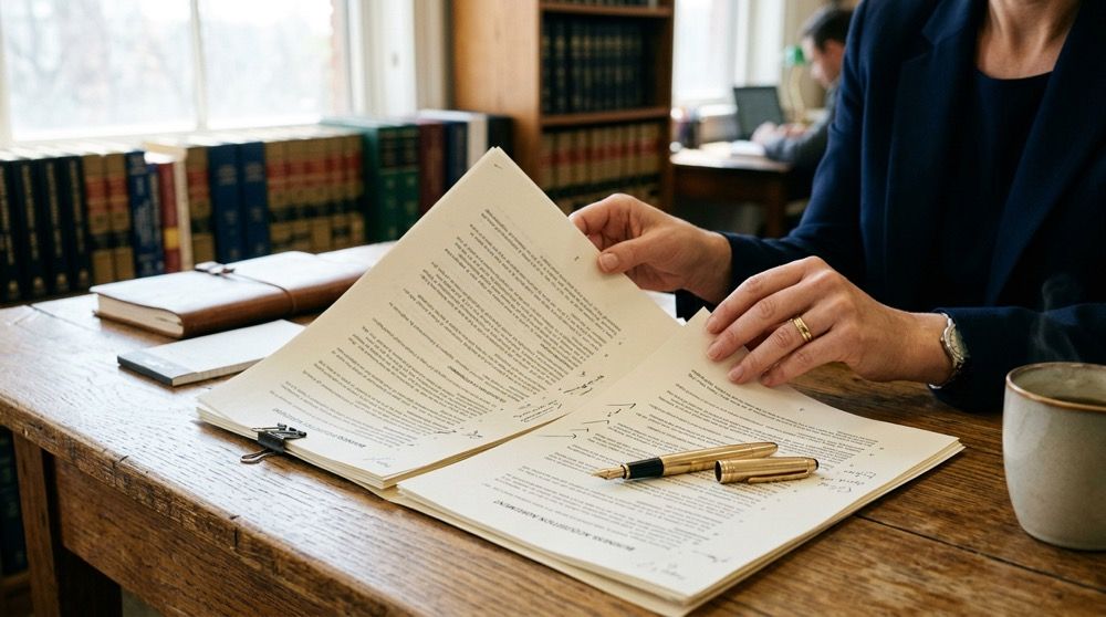 Corporate attorney reviewing the essential clauses of a business contract — Bingaman Hess corporate 
