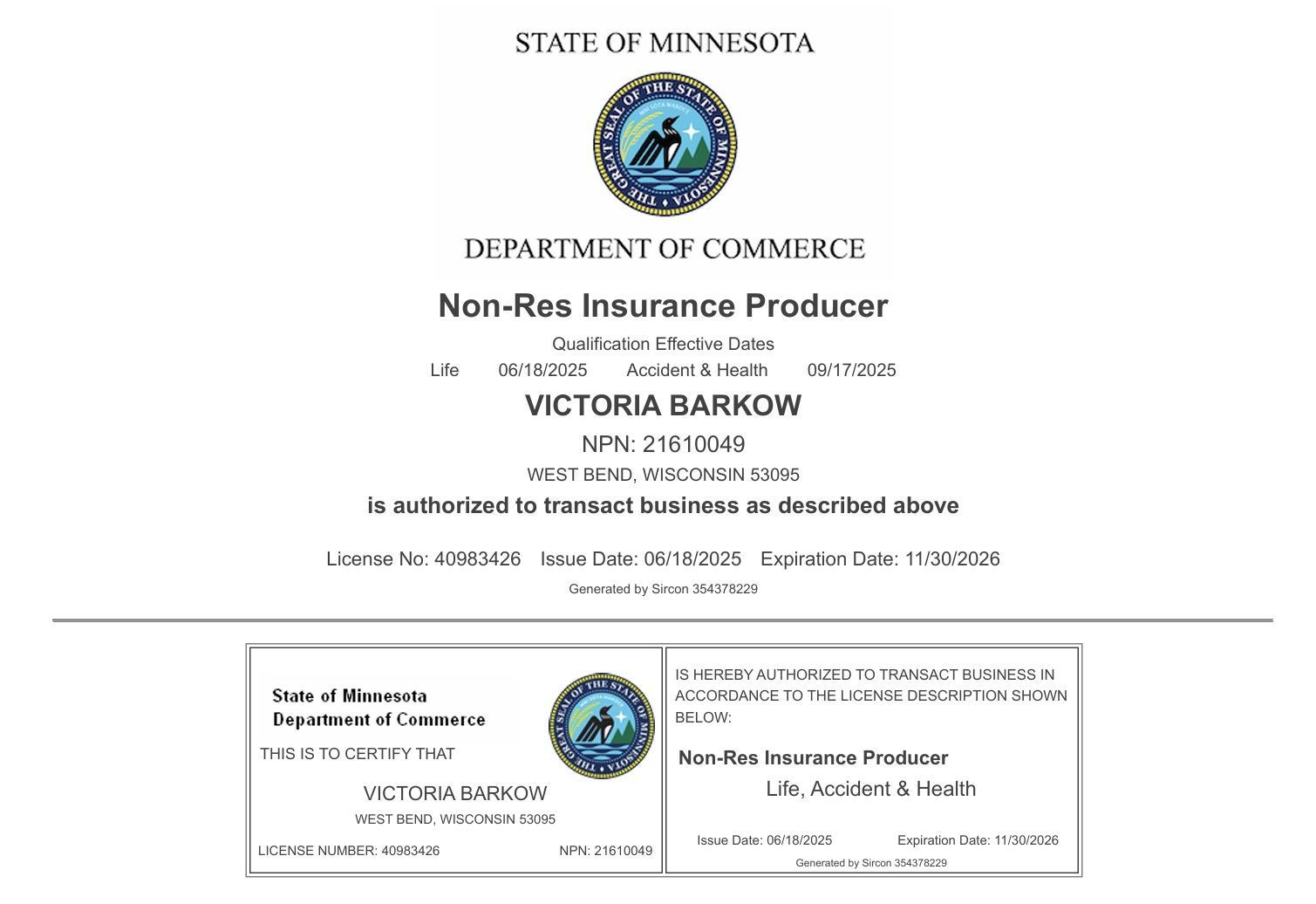 Minnesota State License Rochester, Minnesota Life and health insurance, financial services