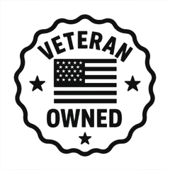 A veteran owned logo with an american flag and stars.