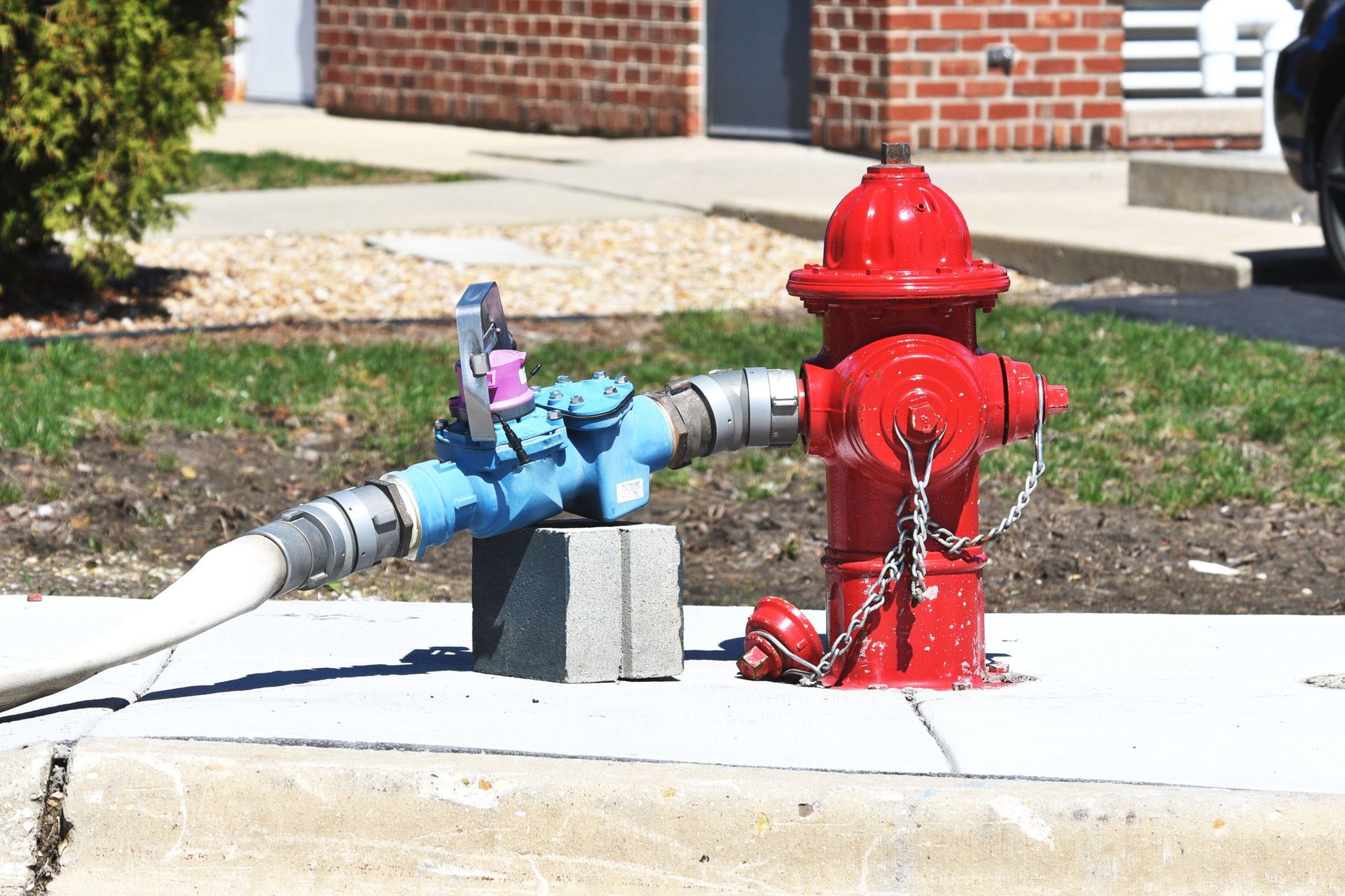 Fire hydrant water flow tests in progress. Fire hydrant water flow tests in progress.
