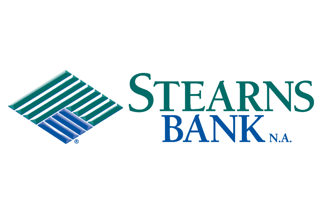 A logo for stearn 's bank n.a. with a blue and green diamond on a white background.