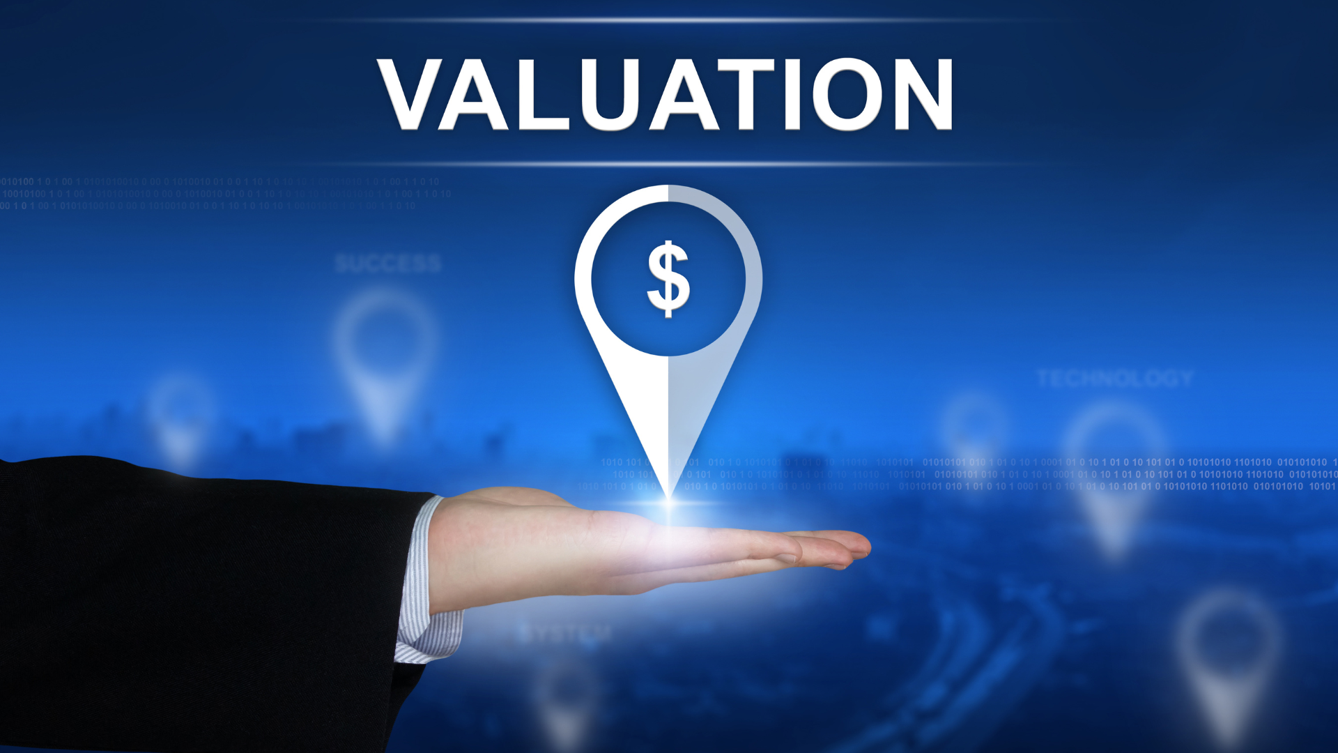 a hand is holding a dollar sign in front of the word valuation .