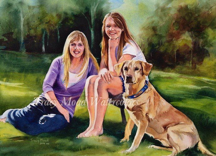 Girls and dog portrait